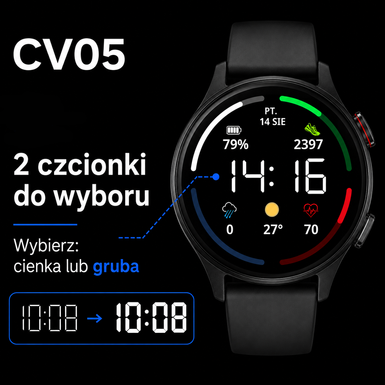Dwa style czcionki godziny CV05 Edge