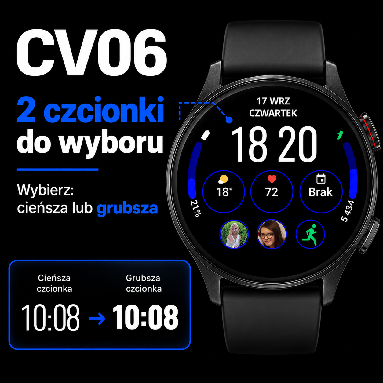 Dwa style czcionki godziny CV06 Side